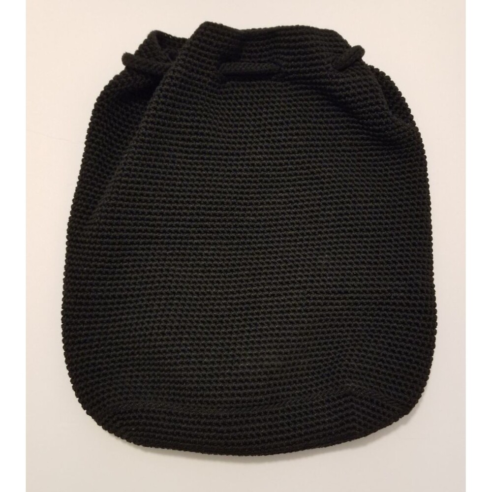 The Sak Crochet Knit Bucket Bag Backpack Black Drawstring Closure Classic BOHO